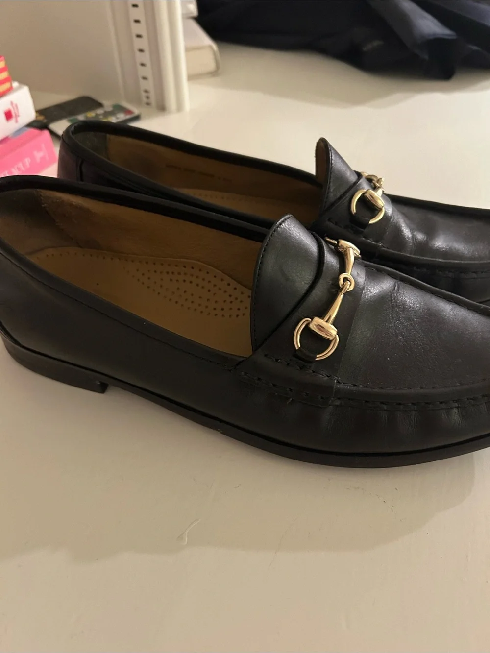 Cole Haan Black Leather Loafers with Gold Horsebit